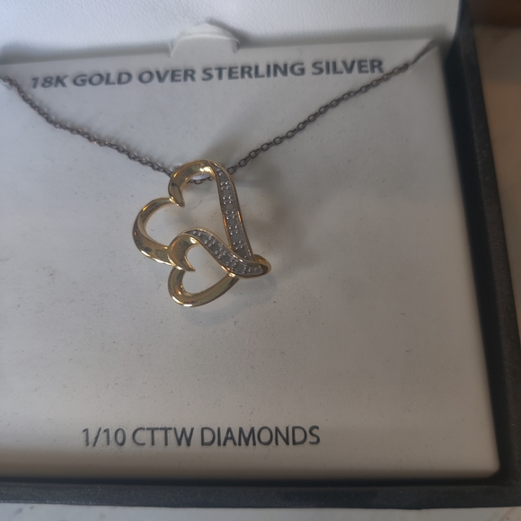 Macy's Gold With Two Hearts Necklace with Diamonds - Picture 1 of 4